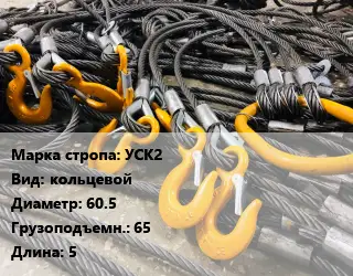 Строп канатный (чалка) УСК2 кольцевой D=60.5 Грузопод.:65 L=5